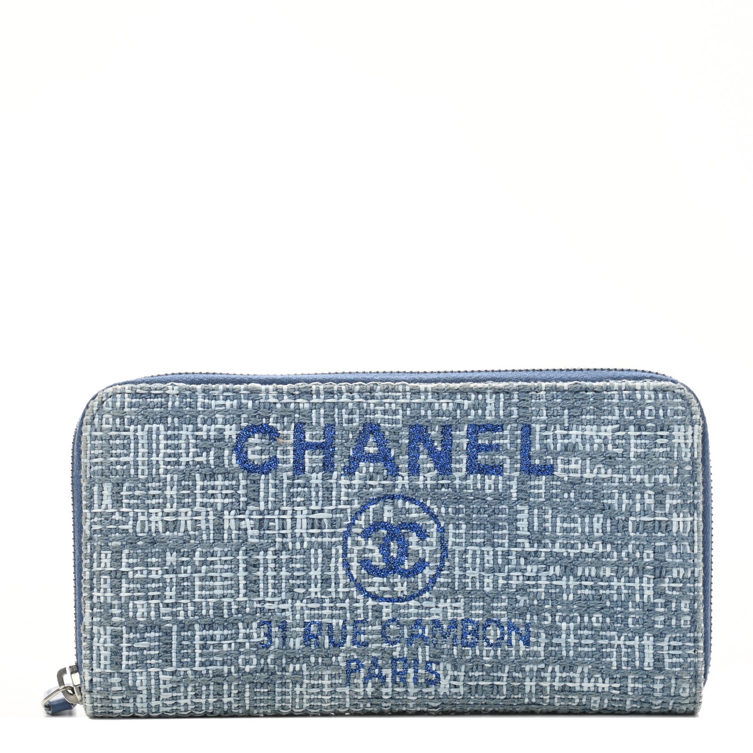 Chanel Canvas Deauville Large Zip Around Wallet Blue 1 of 8