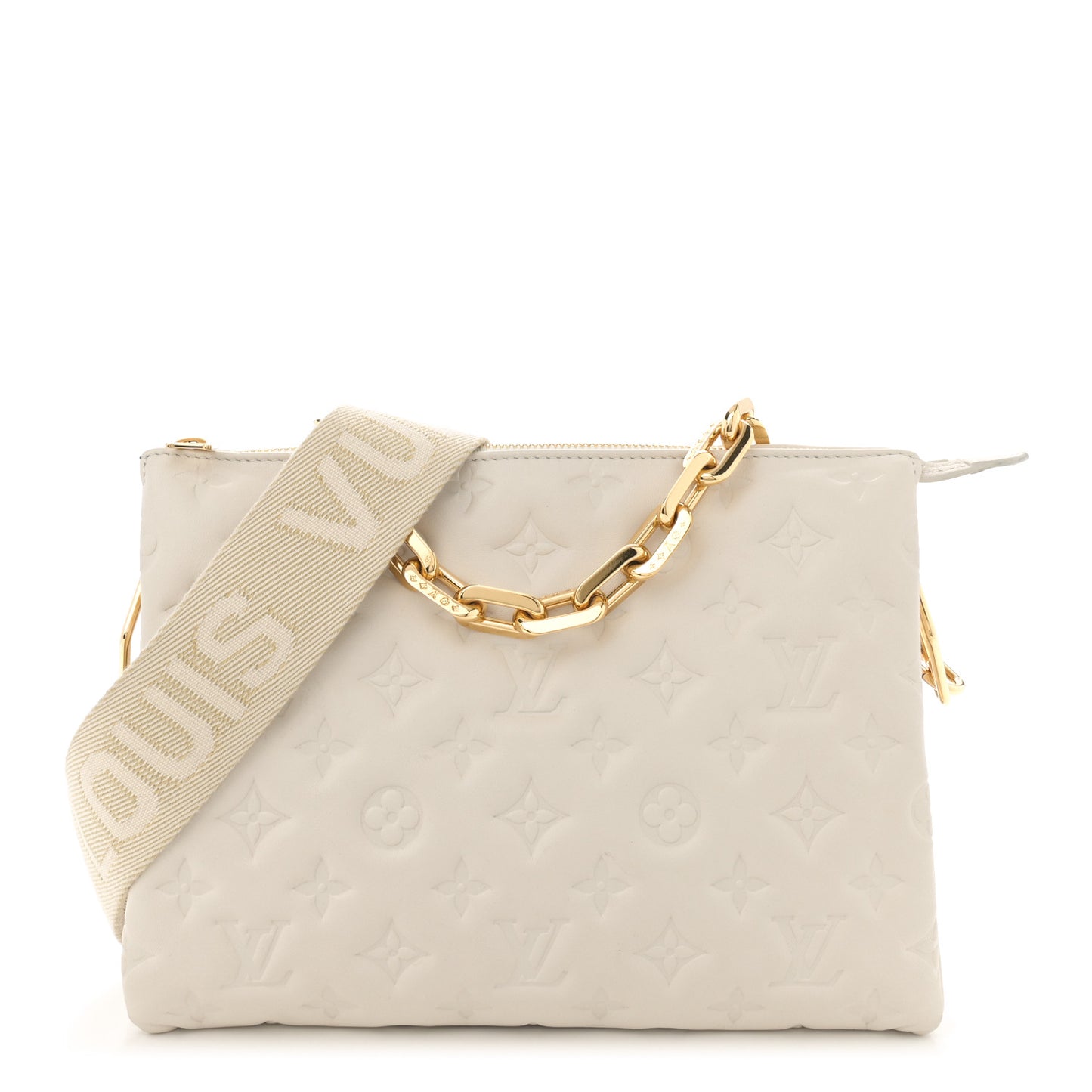Lambskin Embossed Monogram Coussin PM Beige Cream