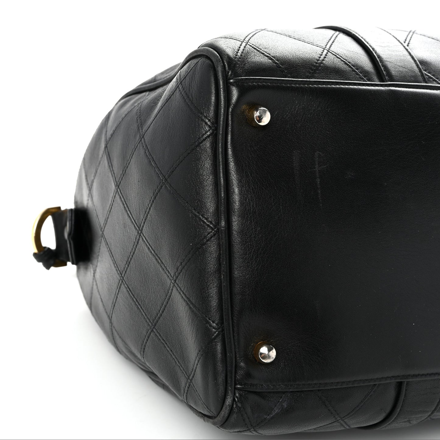 Calfskin Stitched Duffle Travel Bag Black