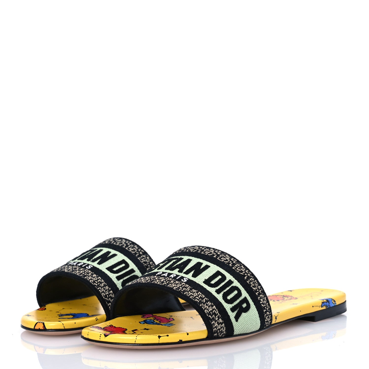 Christian Dior Canvas Embroidered Zodiac Mules Slide Sandals 38 Yellow Multicolor 4 of 11