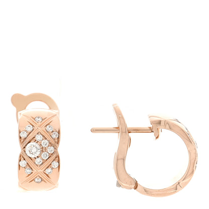 Chanel 18K Beige Gold Diamond Coco Crush Hoop Earrings 1 of 4