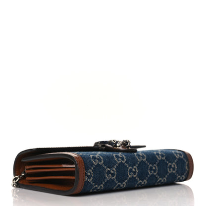 Gucci New Denim GG Monogram Dollar Calfskin Enamel Mini Dionysus Chain Wallet Blue Tea Cuir Epilog Electric Blue 4 of 8