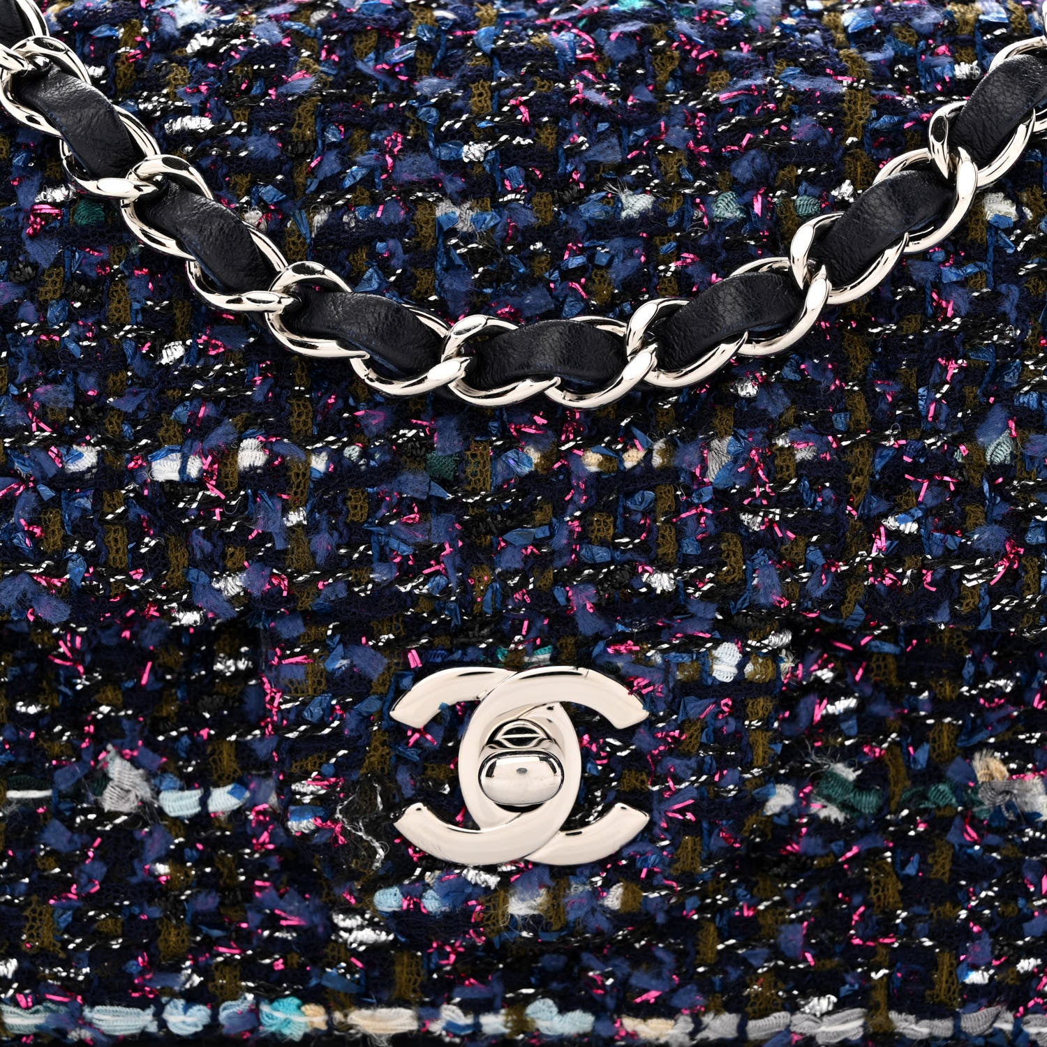 Chanel Tweed Quilted Mini Rectangular Flap Blue Purple Khaki Pink 8 of 12