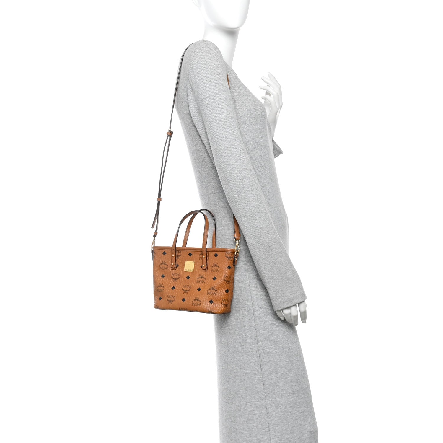 MCM Visetos Mini Anya Top Zip Shopper Tote Cognac 2 of 9