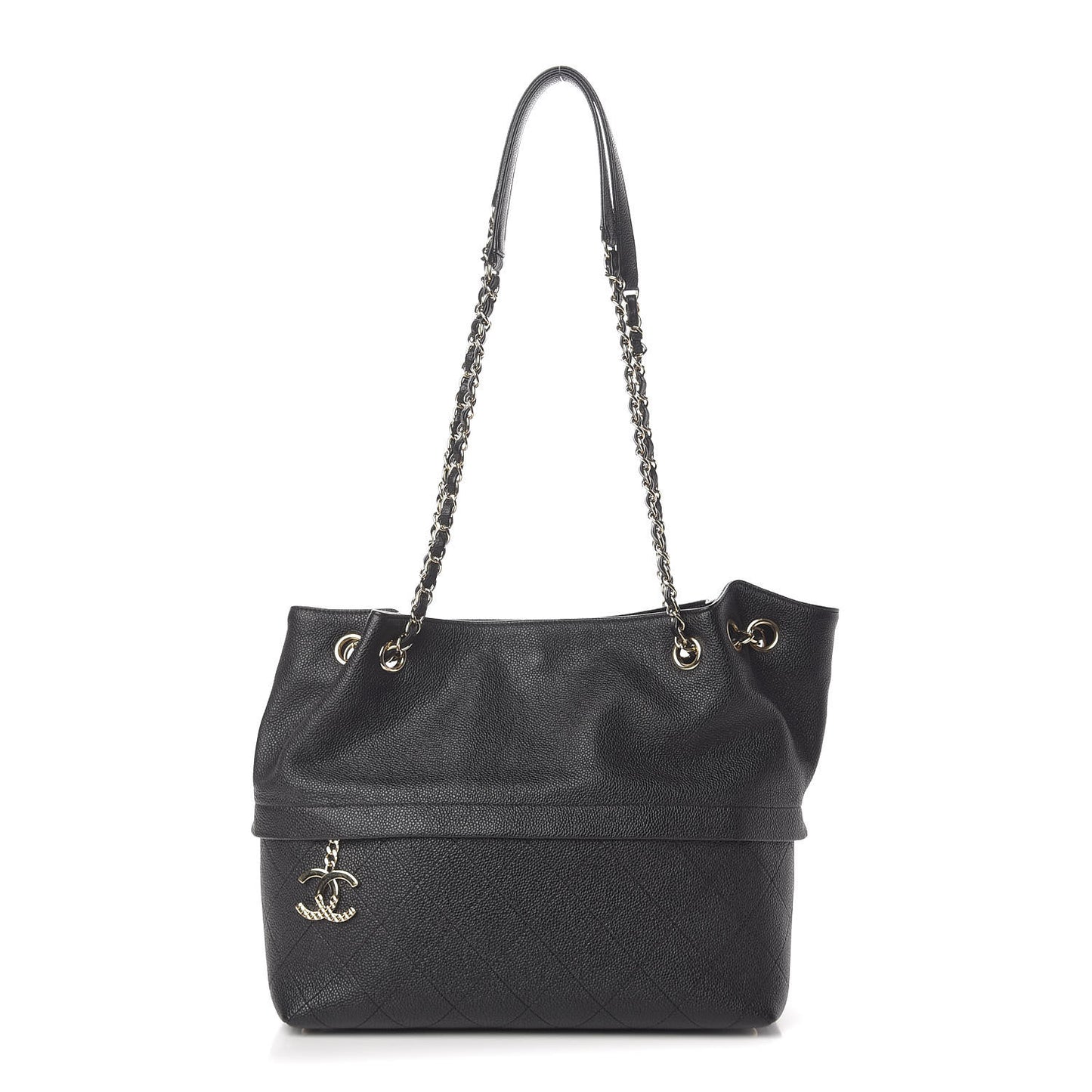 Crumpled Grained Calfskin Zip and Carry Shopping Tote Black
