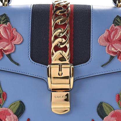 Gucci Calfskin Embroidered Medium Sylvie Top Handle Bag Clear Sky Blue 10 of 10