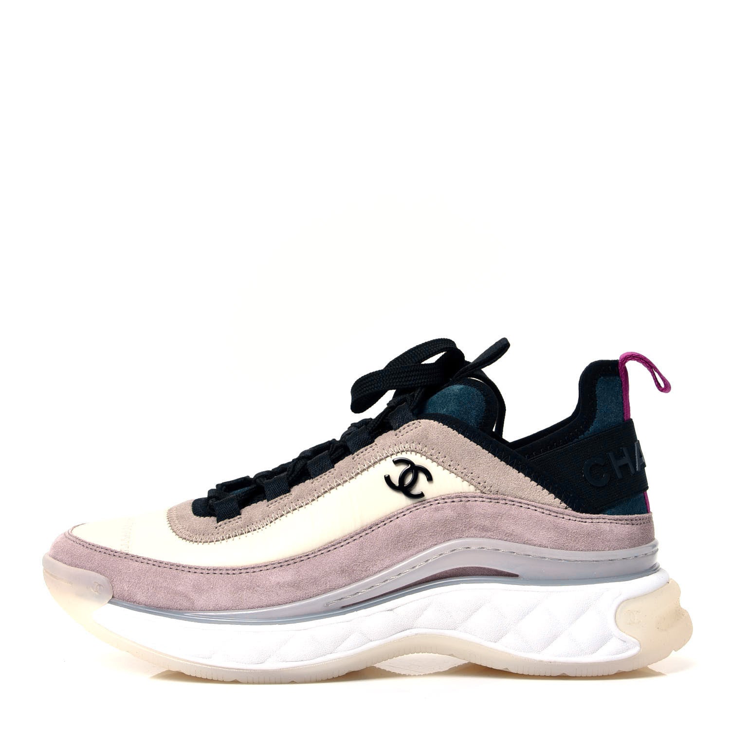 Chanel Suede Calfskin Nylon Grosgrain CC Sneakers 36 Beige Pink 1 of 10