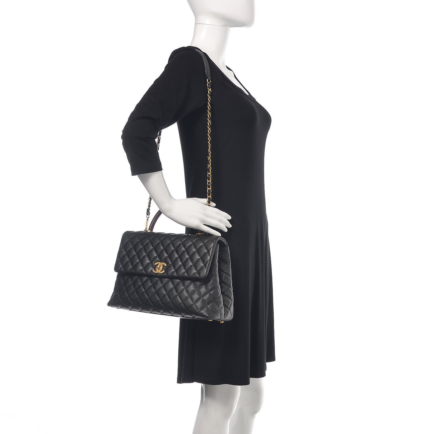 Caviar Lizard Quilted Medium Coco Handle Flap Black