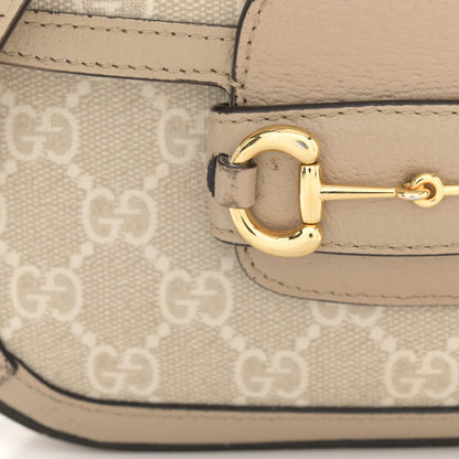 Gucci GG Supreme Monogram Textured Dollar Calfskin Web Mini Horsebit 1955 Shoulder Bag Beige Mystic White Oatmeal 15 of 19