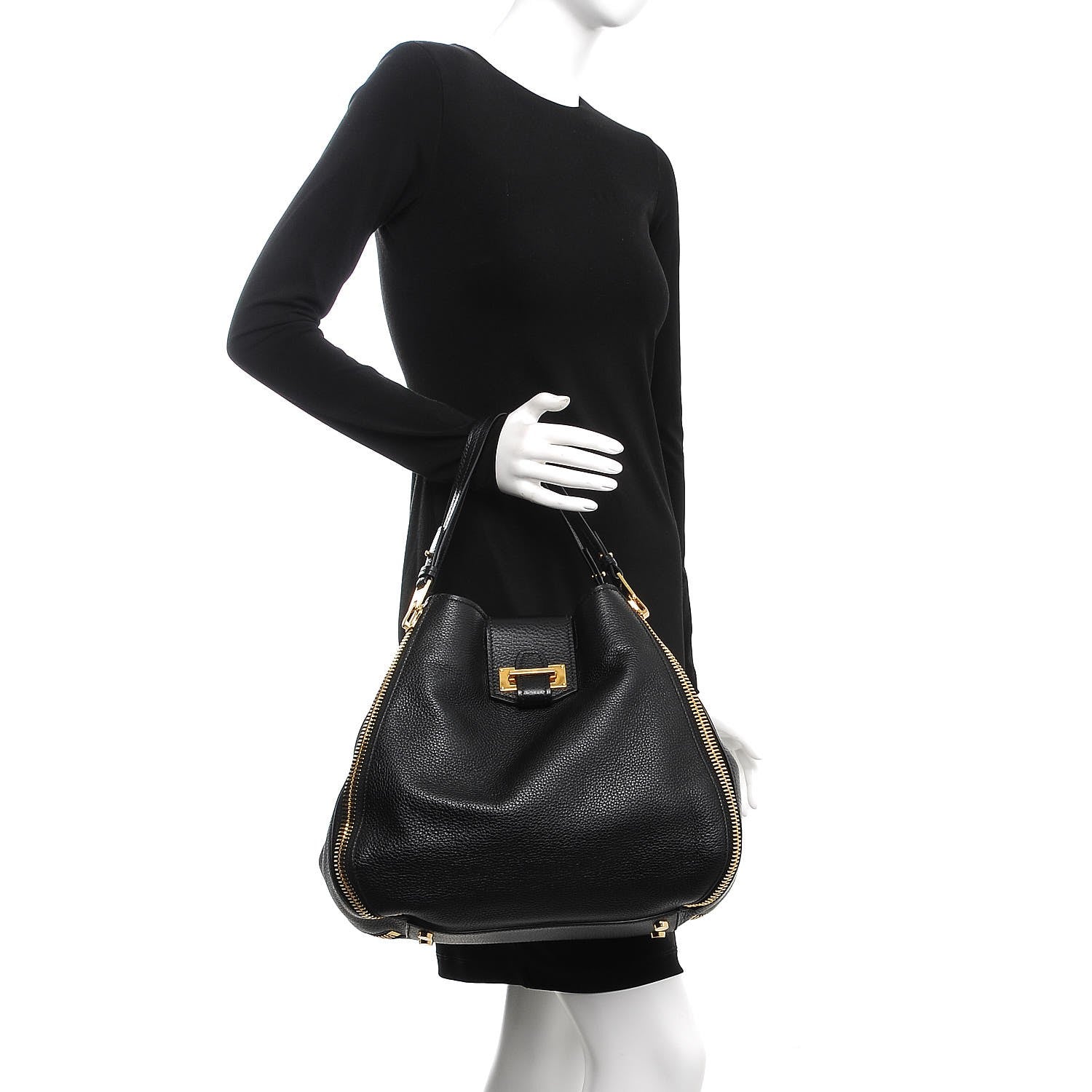 Tom Ford Grained Calfskin Sedgwick Medium Zipper Tote Black 2 of 6