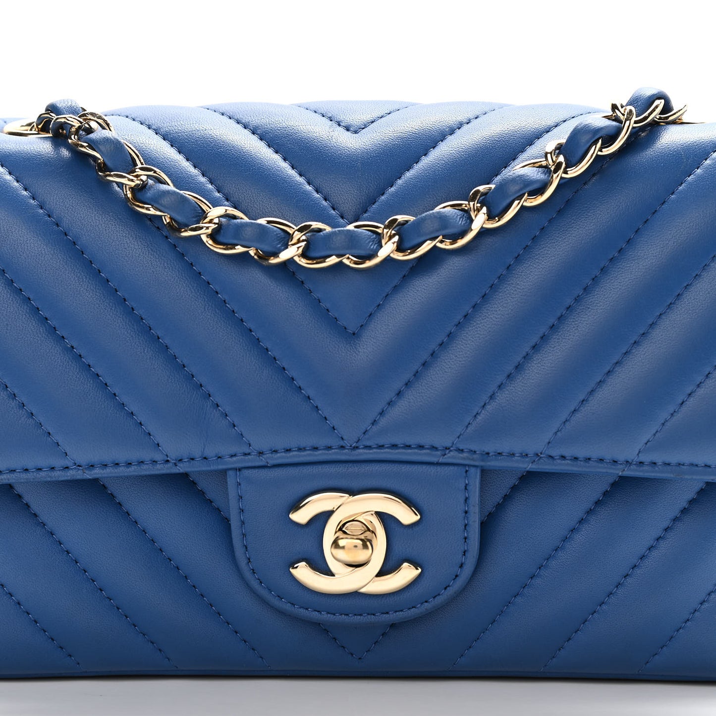 Lambskin Chevron Quilted Mini Rectangular Flap Blue