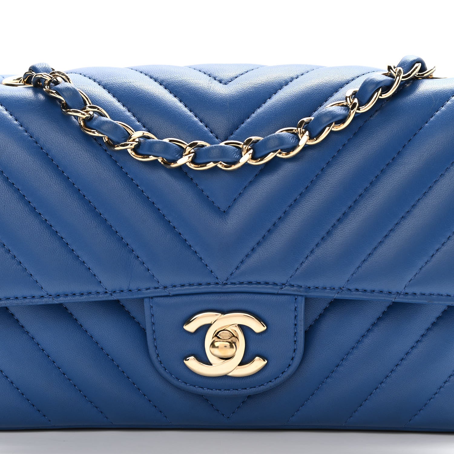 Chanel Lambskin Chevron Quilted Mini Rectangular Flap Blue 9 of 10