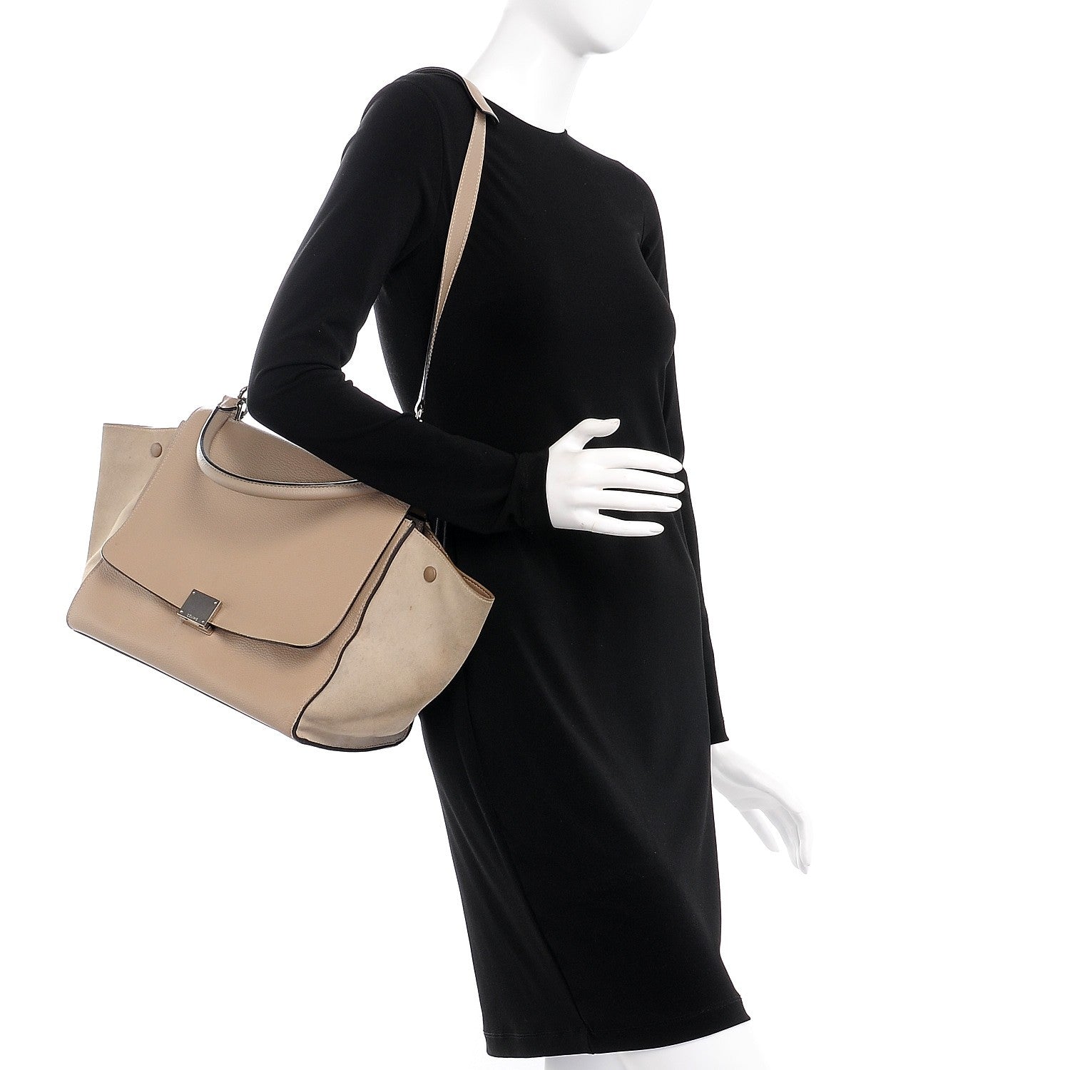 Celine Drummed Calfskin Suede Medium Trapeze Dune 2 of 15