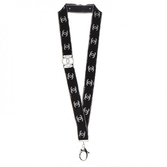 Crystal CC Lanyard Necklace Black Silver