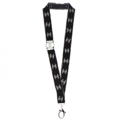 Chanel Crystal CC Lanyard Necklace Black Silver 3 of 5