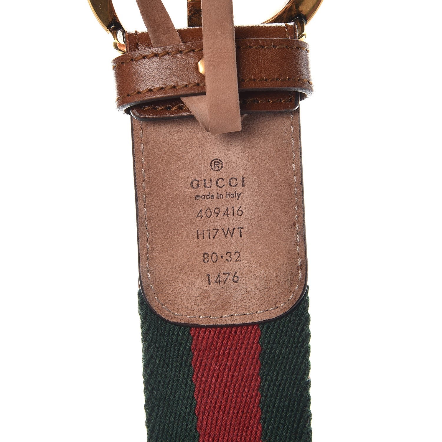 Gucci Nylon Calfskin Double G Web 40mm Belt 80 32 Green Red Cuir 6 of 6