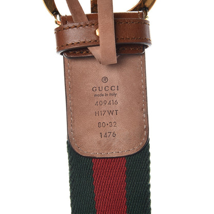 Gucci Nylon Calfskin Double G Web 40mm Belt 80 32 Green Red Cuir 6 of 6