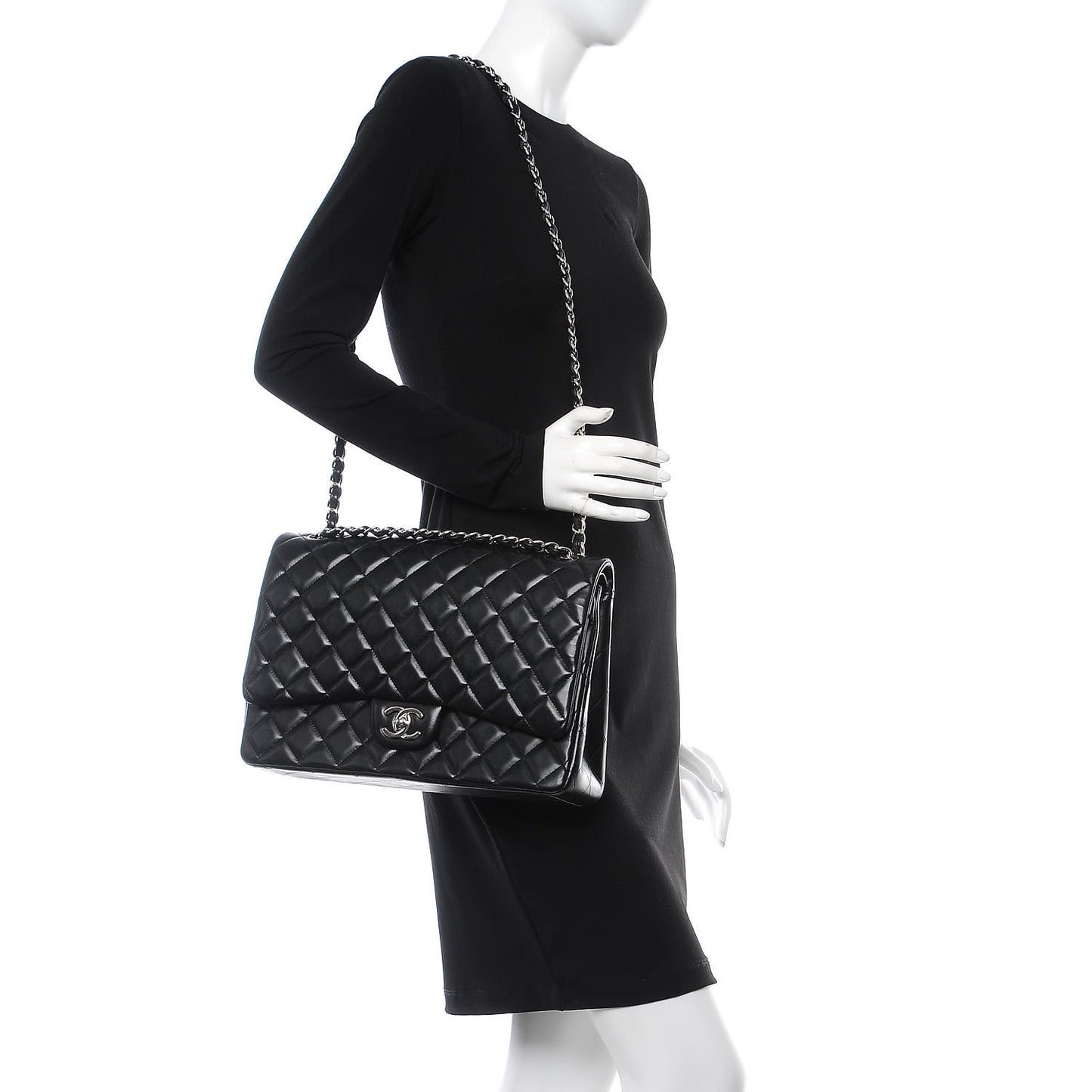 Lambskin Quilted Maxi Double Flap Black