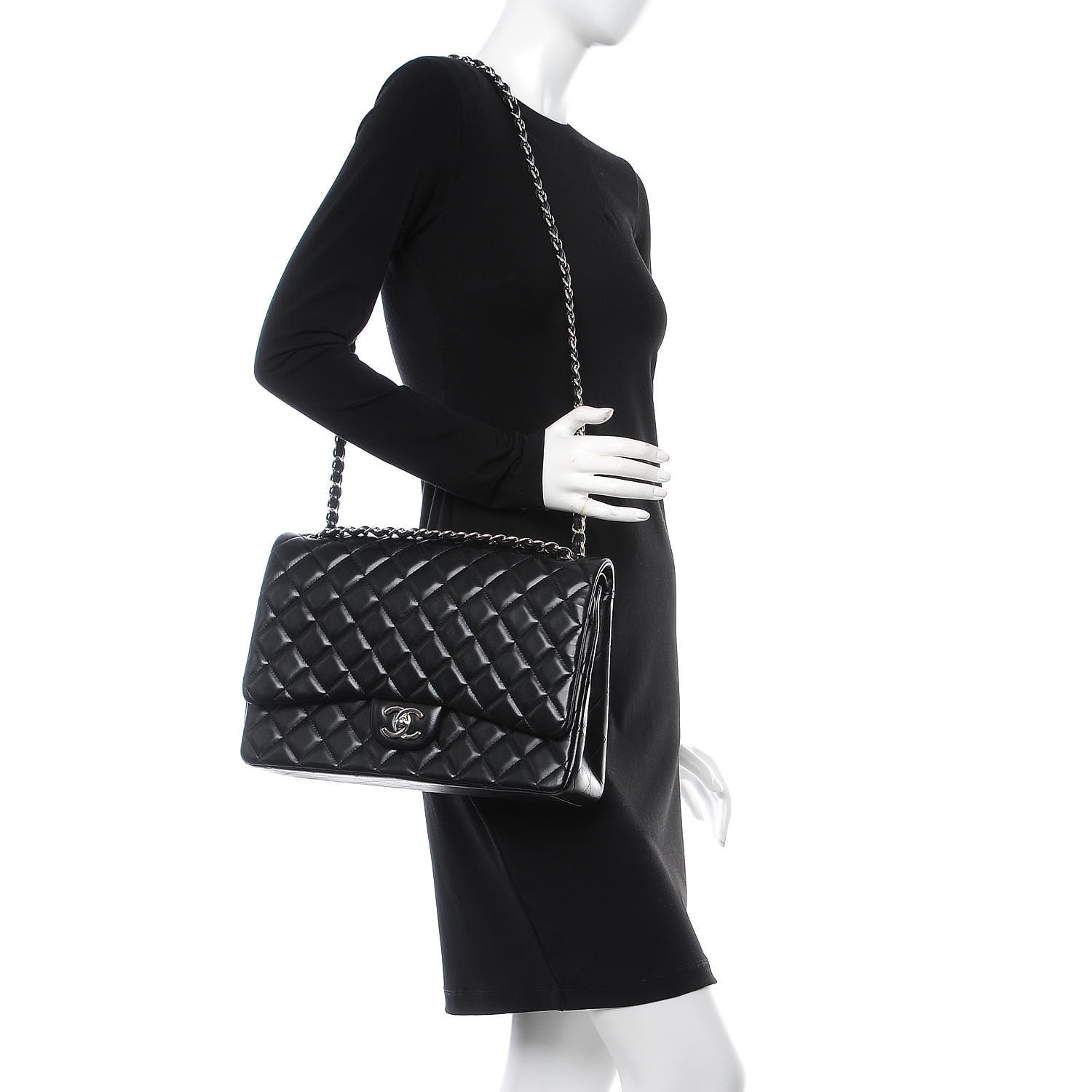 Chanel Lambskin Quilted Maxi Double Flap Black 2 of 8