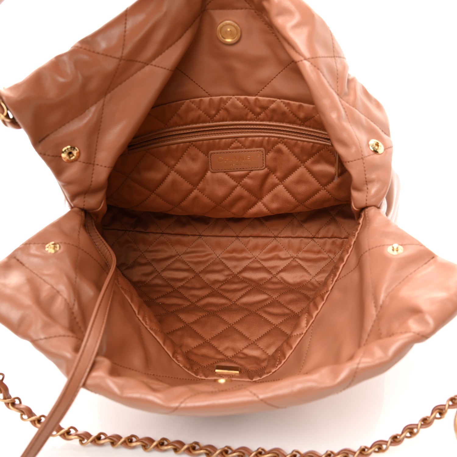 Chanel Shiny Calfskin Quilted Small Chanel 22 Camel 6 of 12