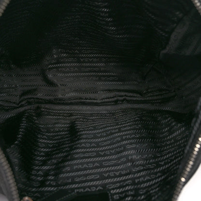 Prada Vitello Daino Triangle Logo Embossed Shoulder Bag Black 5 of 9
