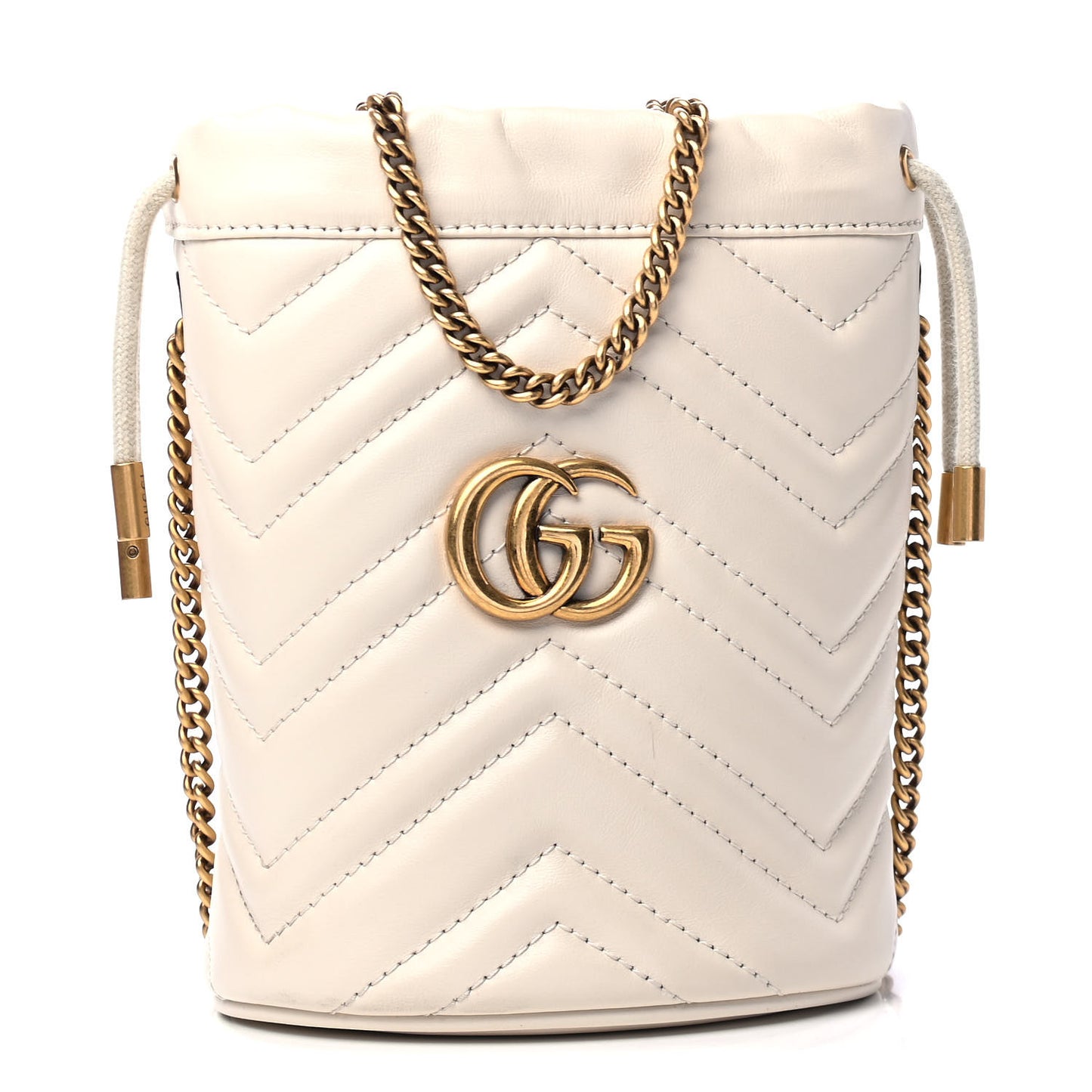 Calfskin Matelasse Mini GG Marmont 2.0 Bucket Bag White