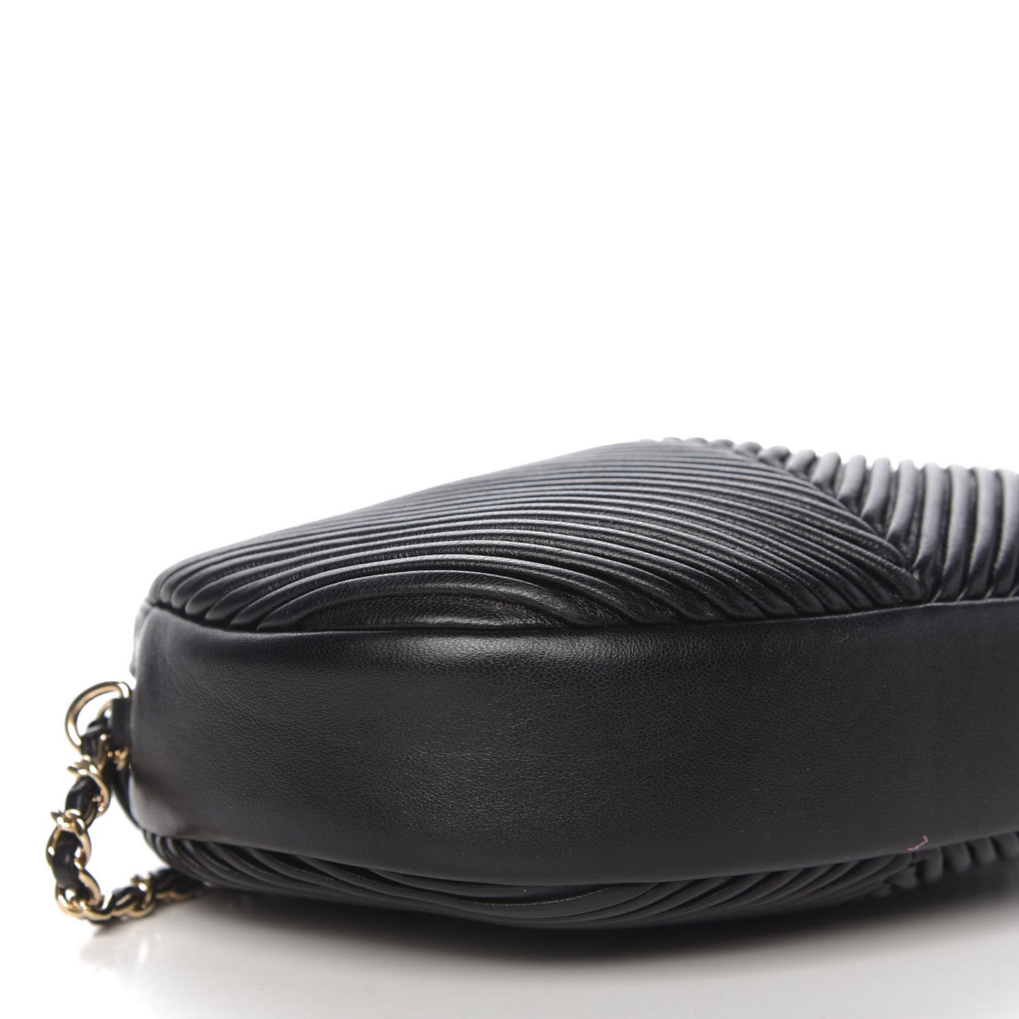 Lambskin Chevron Quilted Small Pleated Crush Camera Case Black