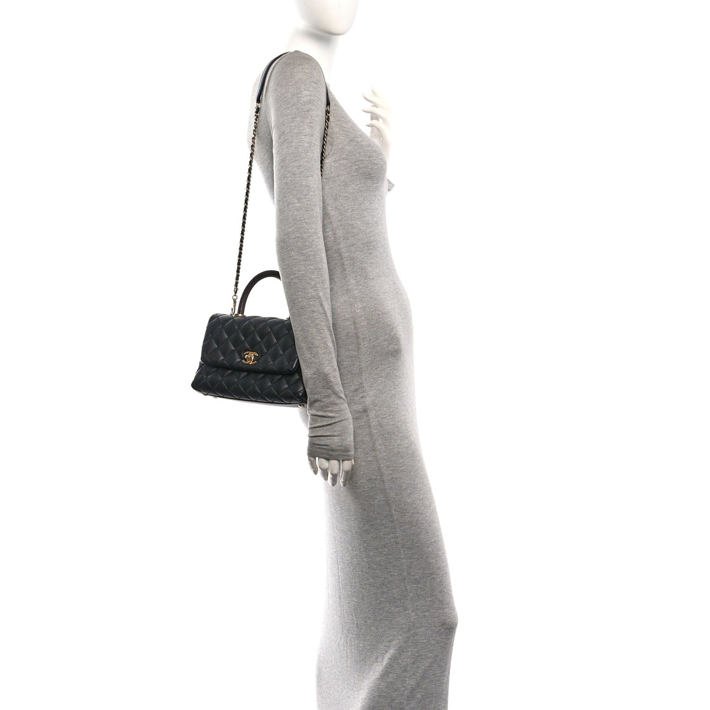 Caviar Lizard Embossed Quilted Mini Coco Handle Flap Black