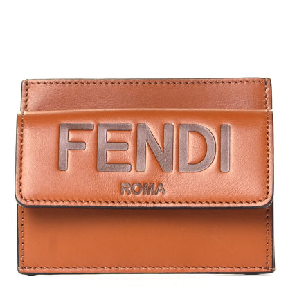 Fendi Vitello King Tamponato Logo Embossed Fold Over Card Holder Wallet Cuoio 2 of 19