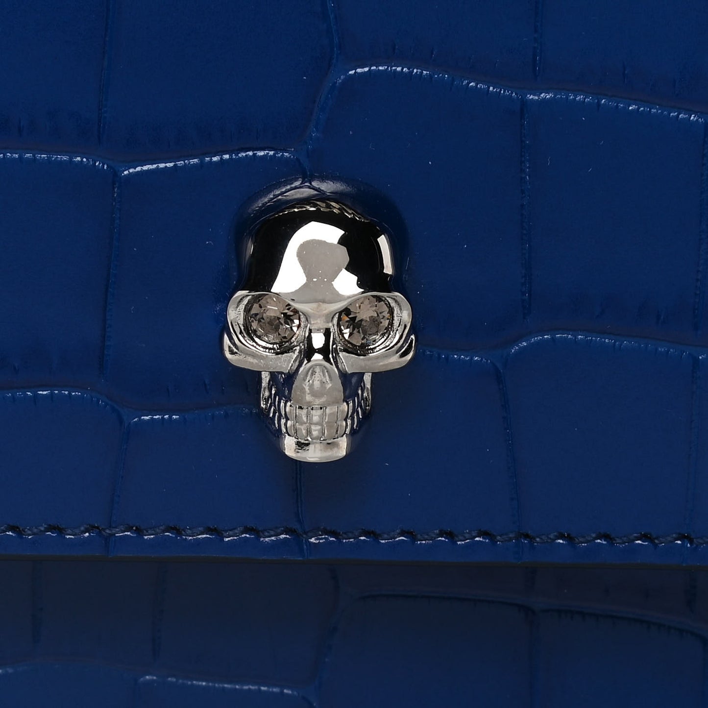 Calfskin Crocodile Embossed Skull Mini Crossbody Bag Deep Lapis Blue