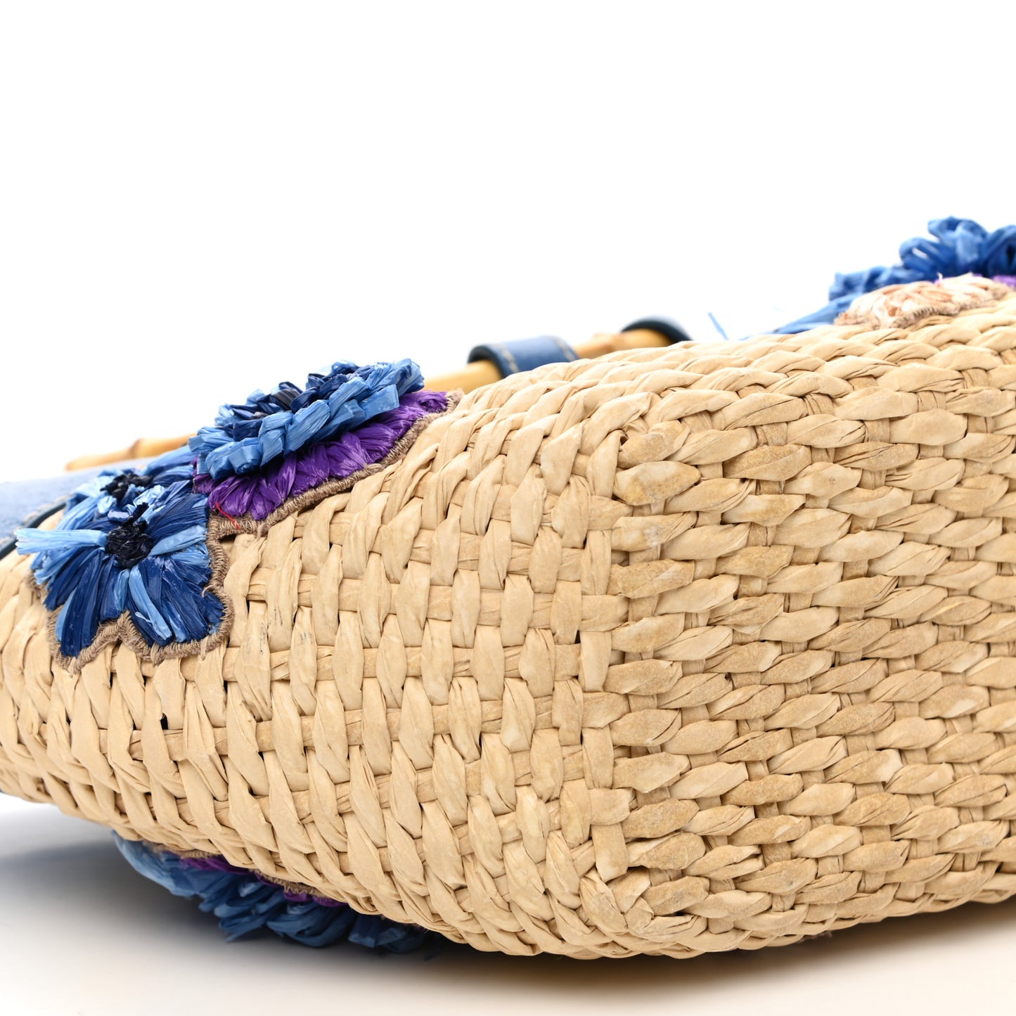 Calfskin Wicker Romantic Basket Bag Naturale Blue