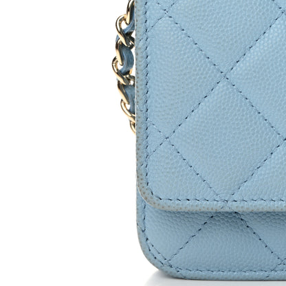 Chanel Caviar Quilted Crystal CC Wallet On Chain WOC Light Blue 13 of 17