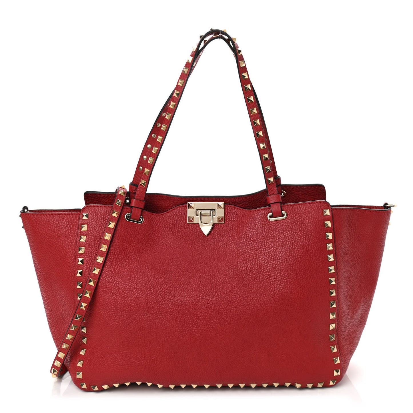 Pebbled Calfskin Medium Rockstud Tote Red