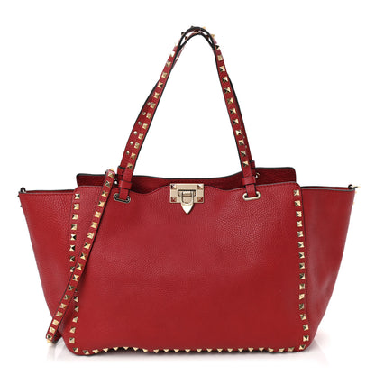 Valentino Garavani Pebbled Calfskin Medium Rockstud Tote Red 1 of 8