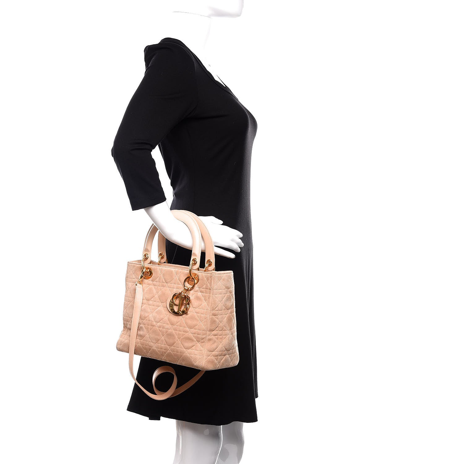 Christian Dior Suede Cannage Medium Lady Dior Beige 3 of 19