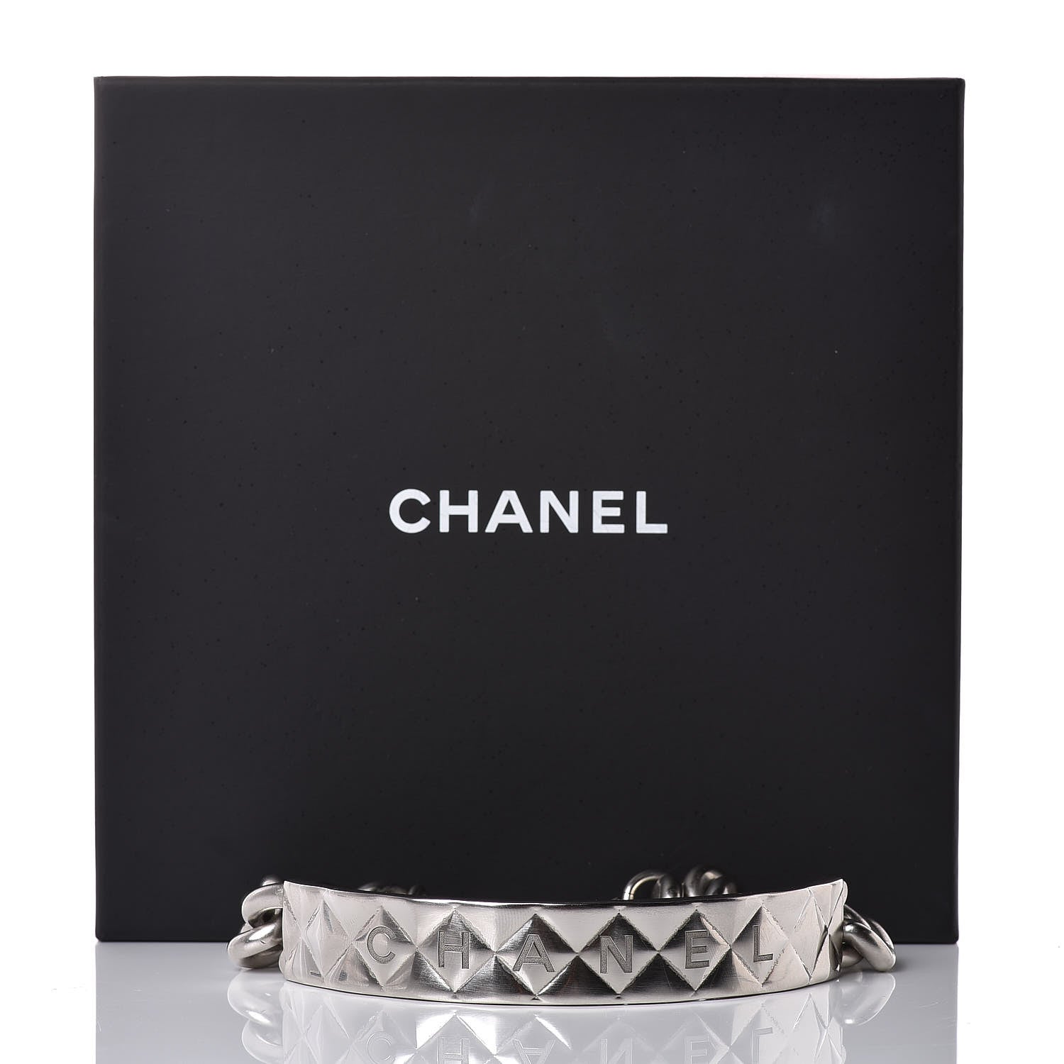 Chanel Metal Logo Choker Necklace Silver 4 of 4