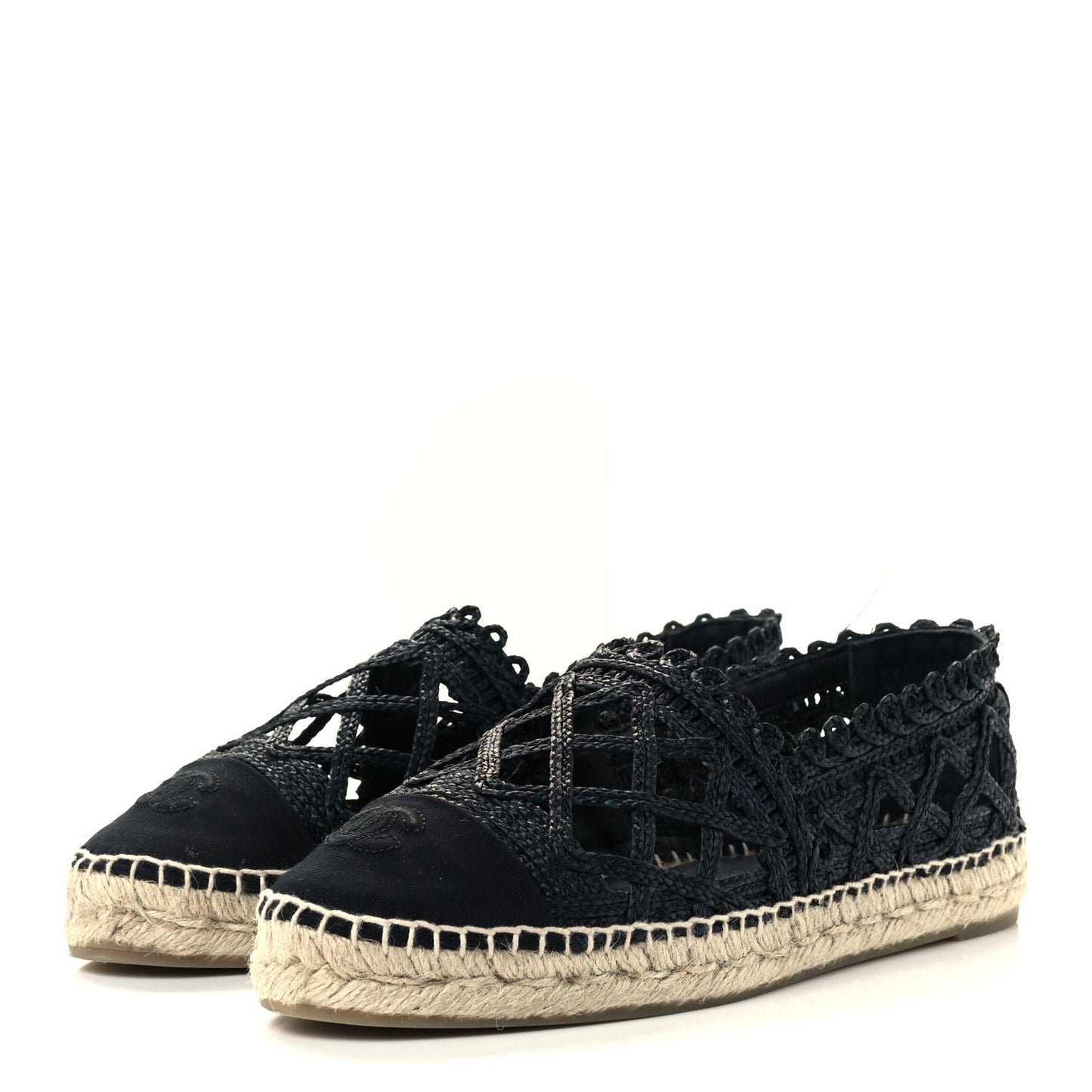 Woven Fabric Grosgrain CC Espadrilles 41 Black