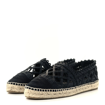 Chanel Woven Fabric Grosgrain CC Espadrilles 41 Black 3 of 12