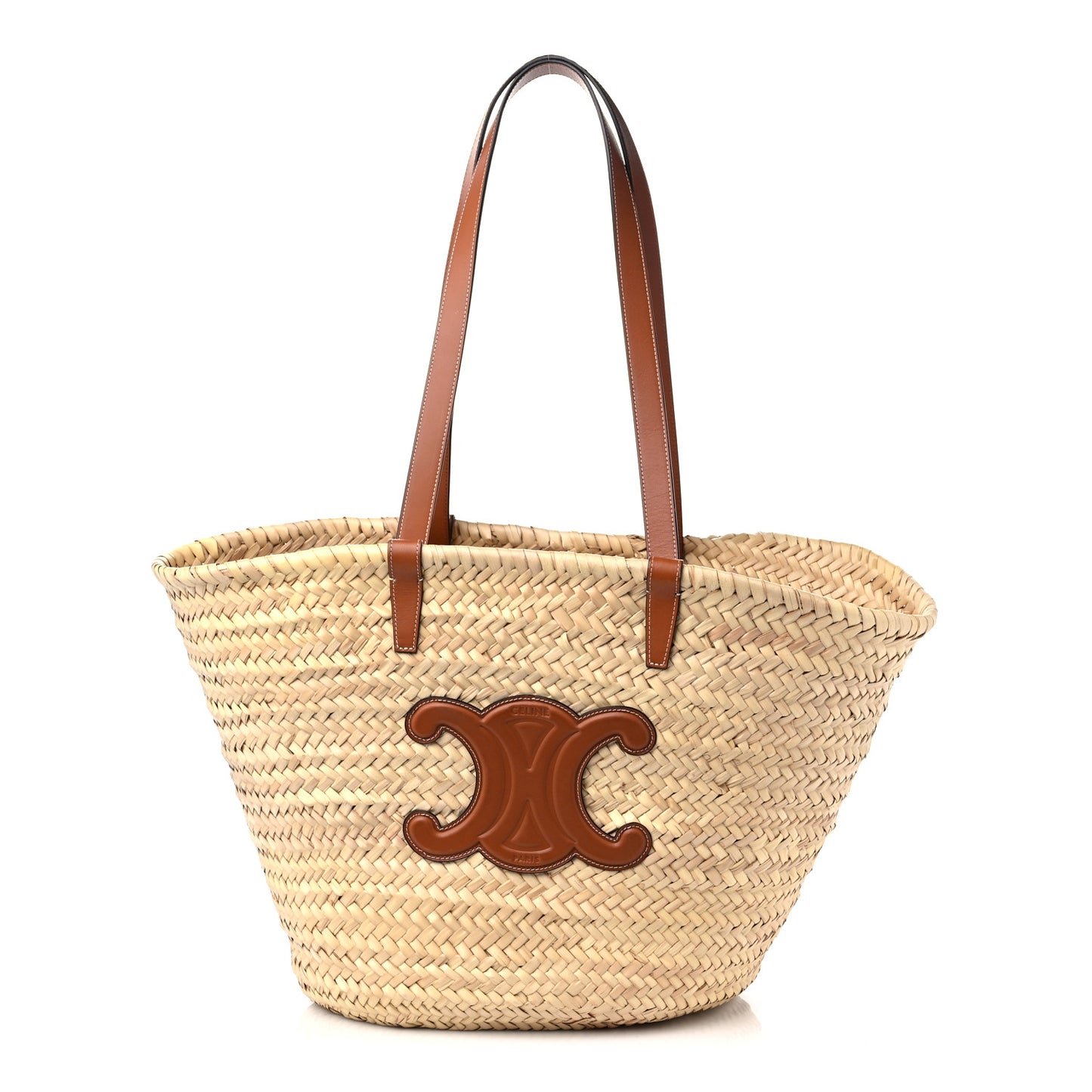 Raffia Calfskin Triomphe Medium Panier Tan