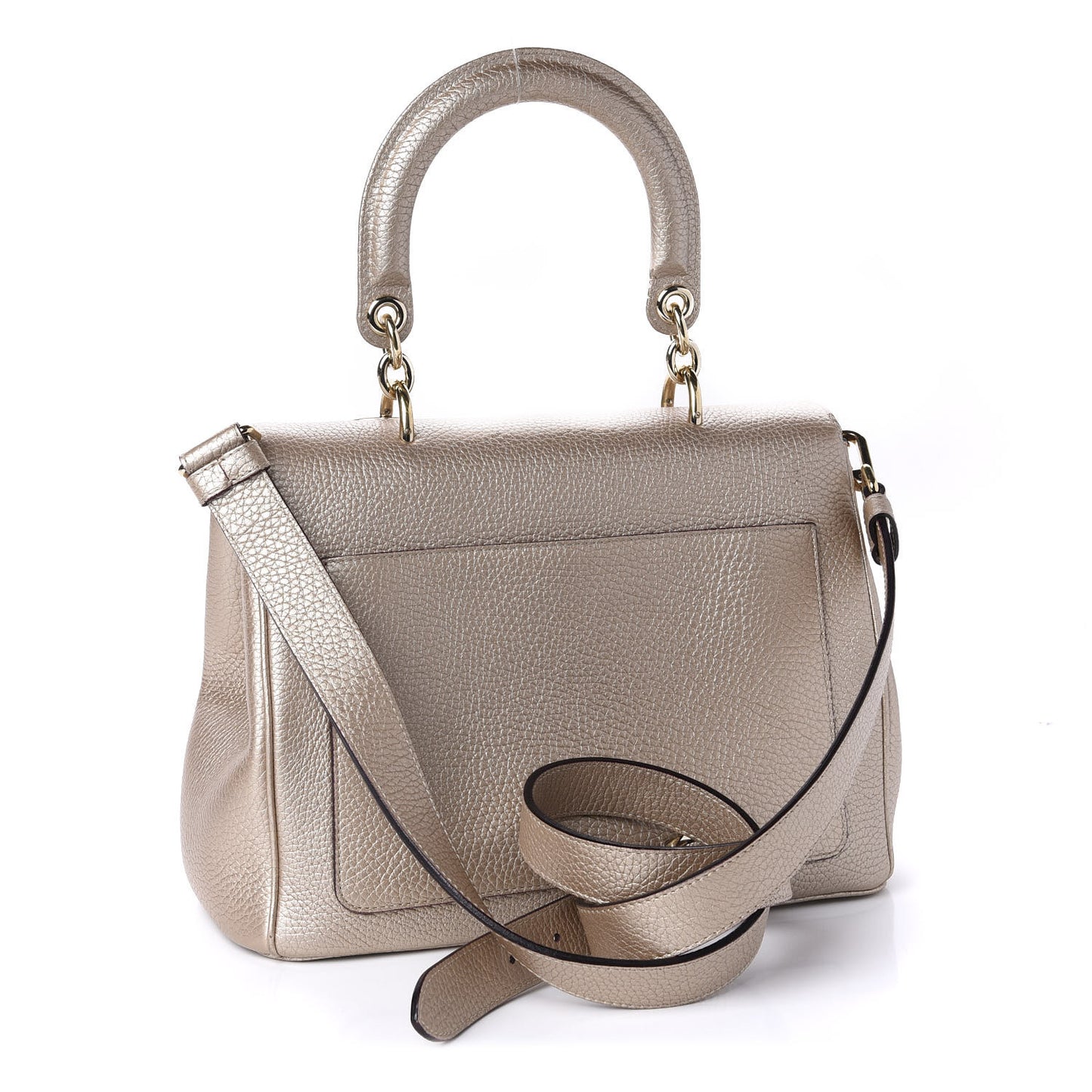 Metallic Bullcalf Small Be Dior Flap Pale Gold
