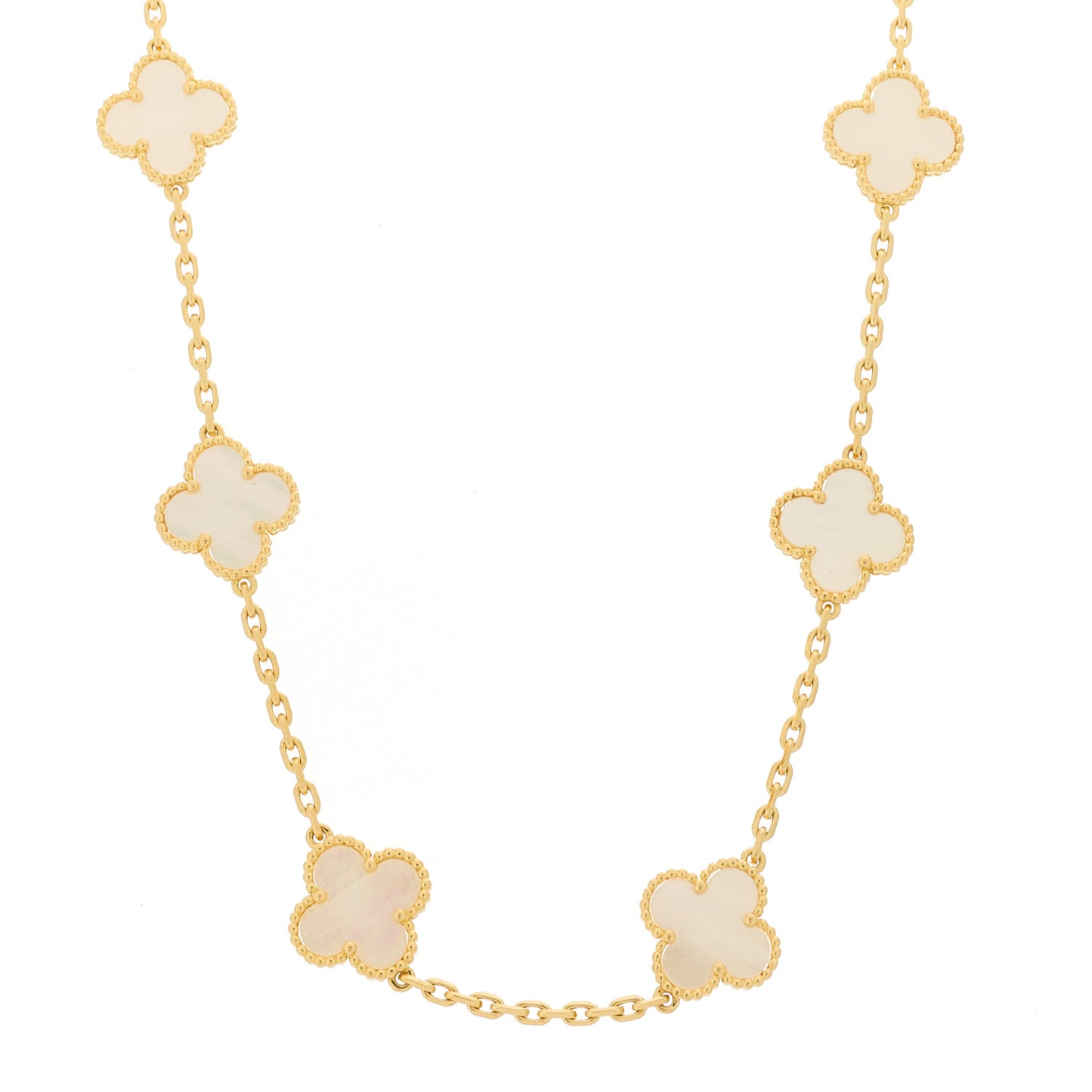 18K Yellow Gold Mother of Pearl 10 Motifs Vintage Alhambra Necklace
