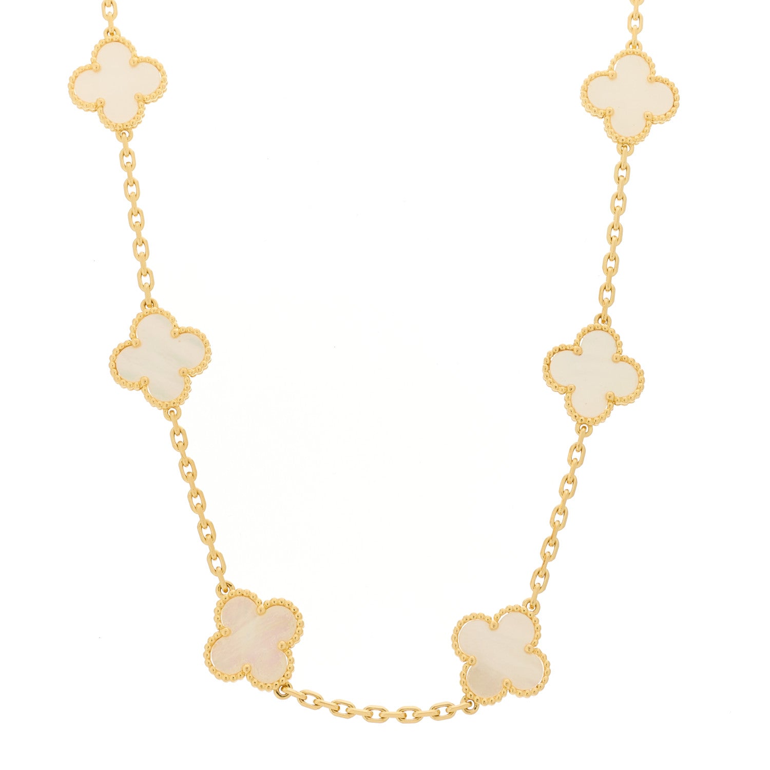 Van Cleef & Arpels 18K Yellow Gold Mother of Pearl 10 Motifs Vintage Alhambra Necklace 1 of 5