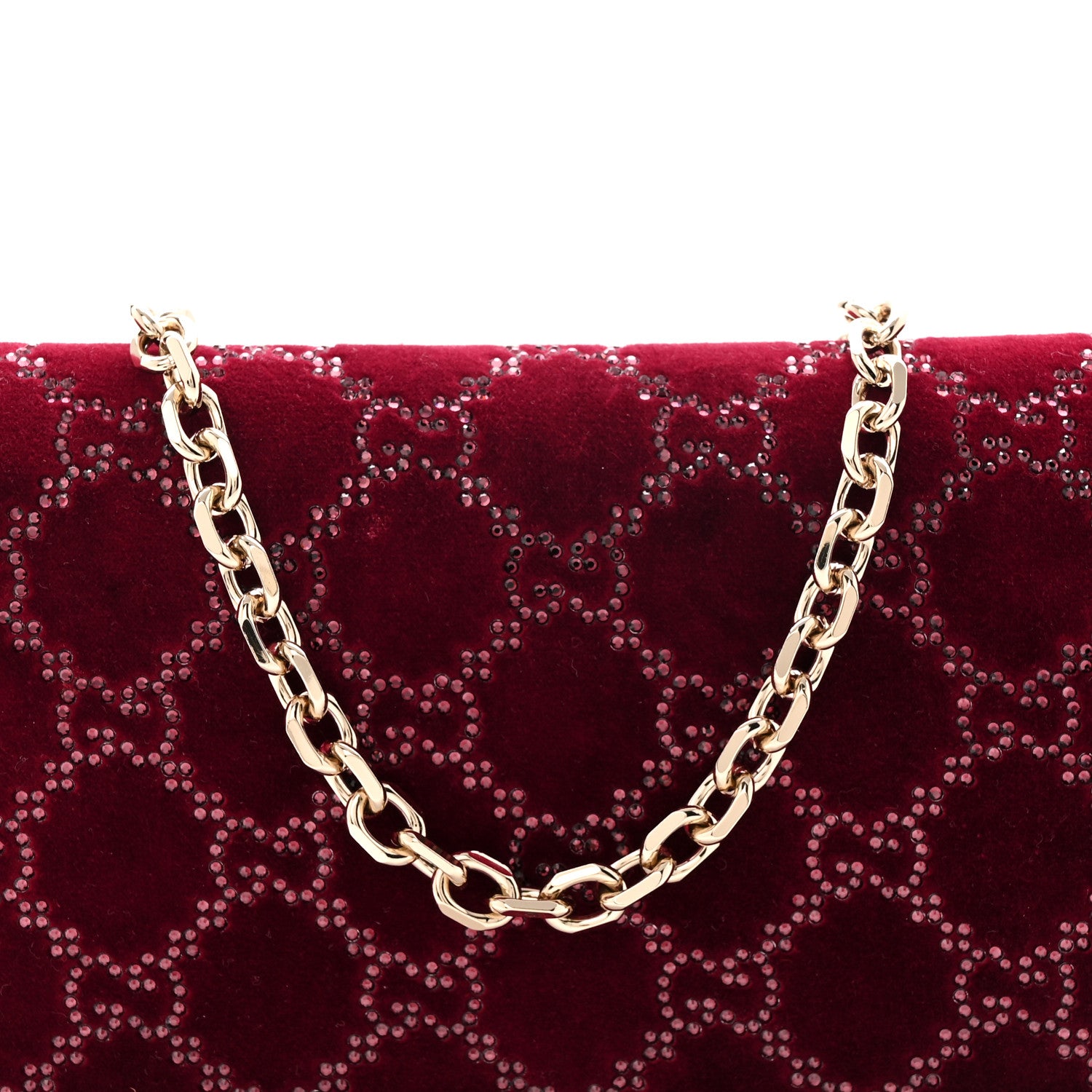 Gucci Velvet Crystal GG Monogram Wallet On Chain Rosso Ancora 8 of 10