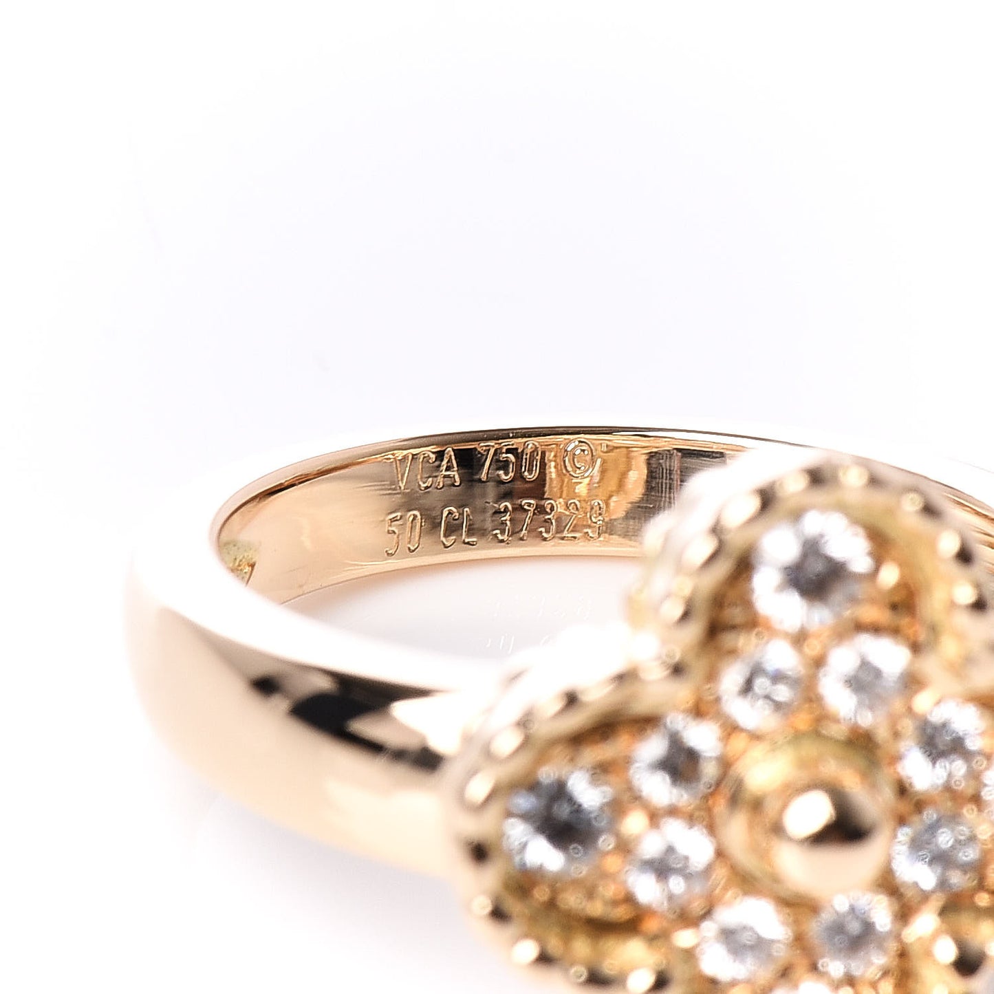 18K Yellow Gold Diamond Vintage Alhambra Ring 50 5.25