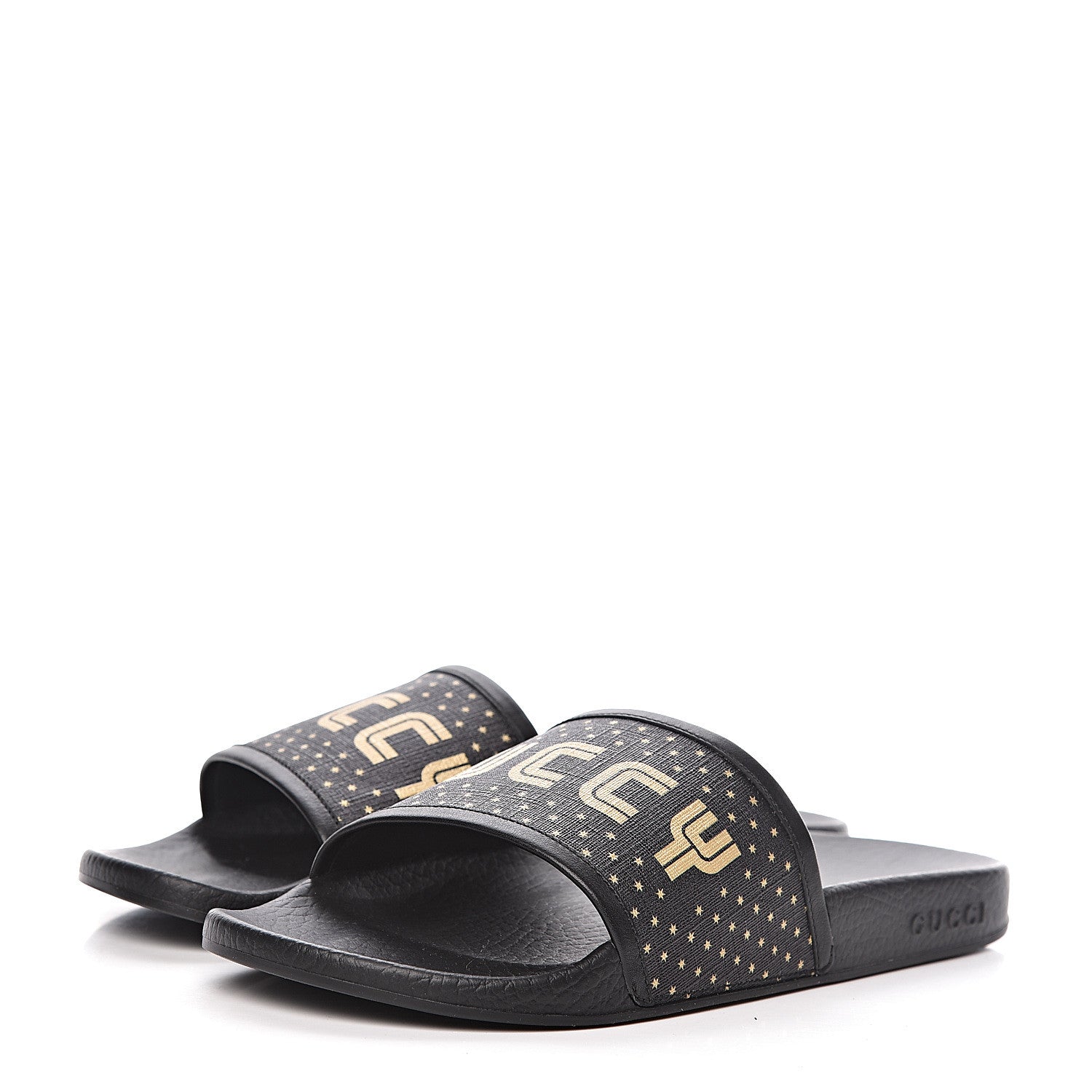 Gucci X SEGA Supreme Canvas GUCCY Stars Womens Slide Sandals 40 Black Gold 3 of 8