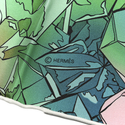 Hermes Silk Twill La Vallee De Cristal Scarf 90 Vert Vif Rose Bleu 2 of 3