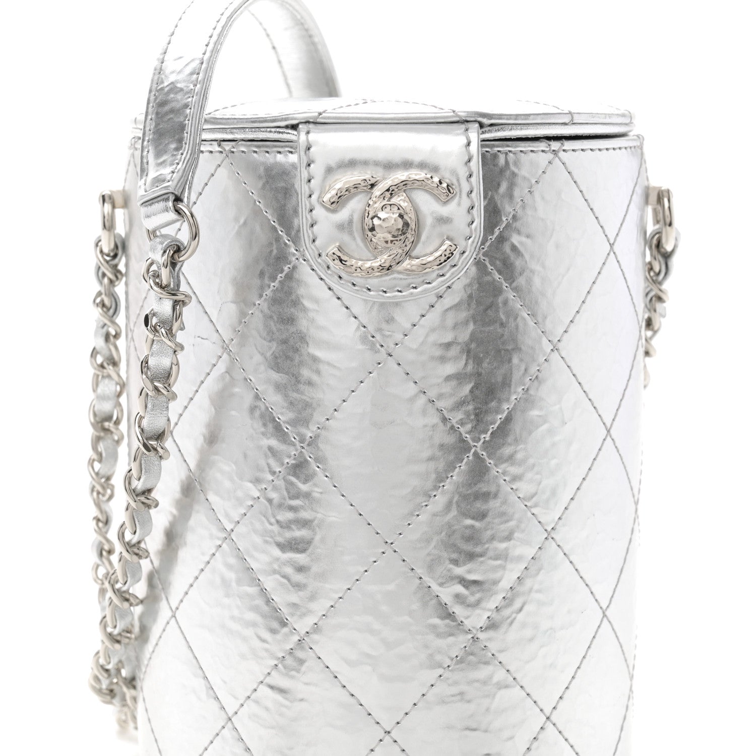 Chanel Hammered Metallic Calfskin Quilted Vanity Clutch With Chain Silver 8 of 10