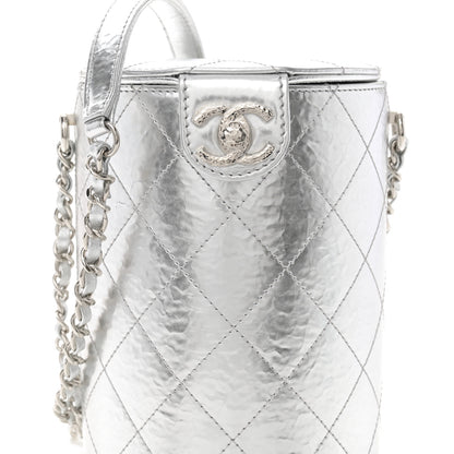 Chanel Hammered Metallic Calfskin Quilted Vanity Clutch With Chain Silver 8 of 10