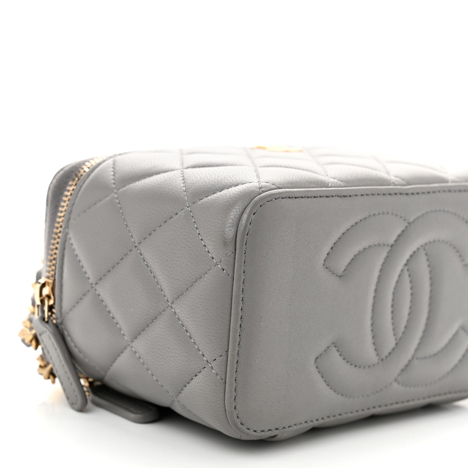 Chanel Lambskin Quilted Metal Small Top Handle Vanity Case With Chain Grey 9 of 10