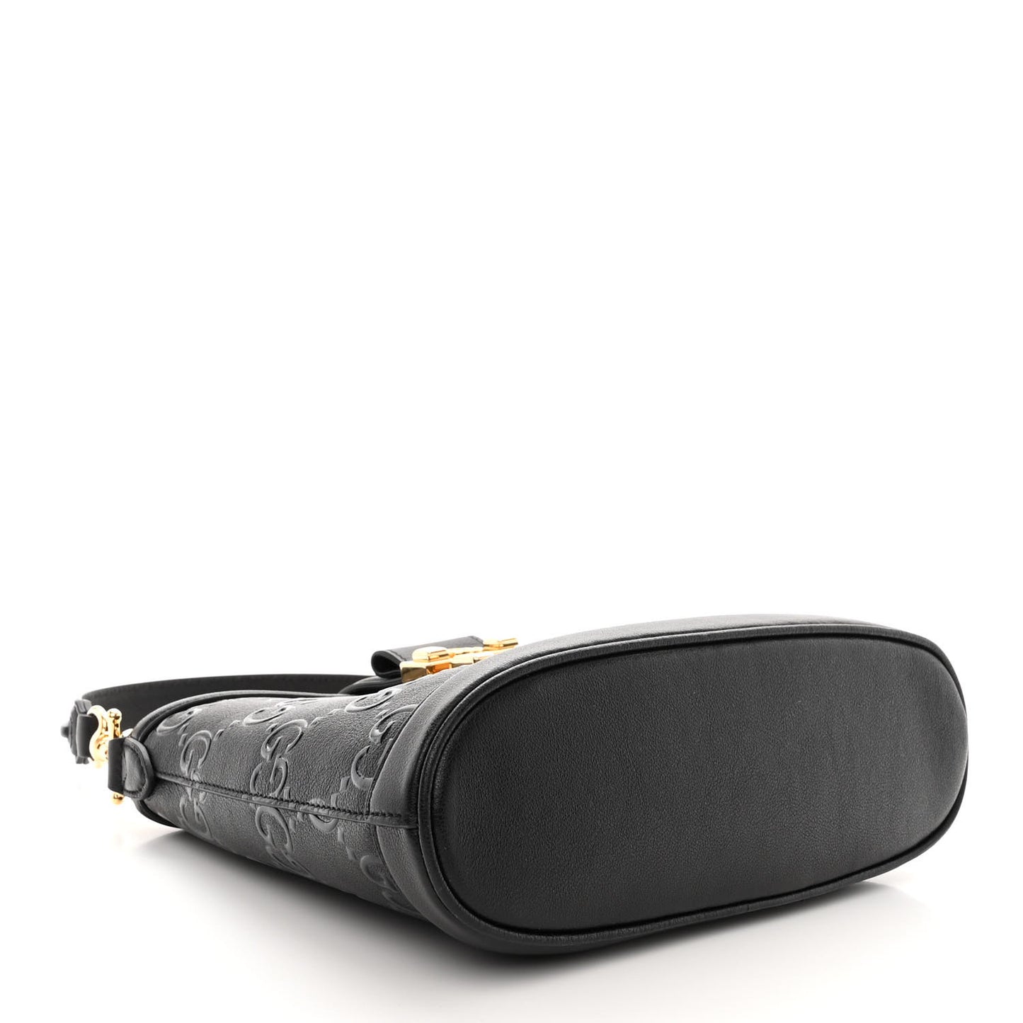 Wonka Grain Calfskin GG Monogram Debossed Small Padlock Shoulder Bag Black